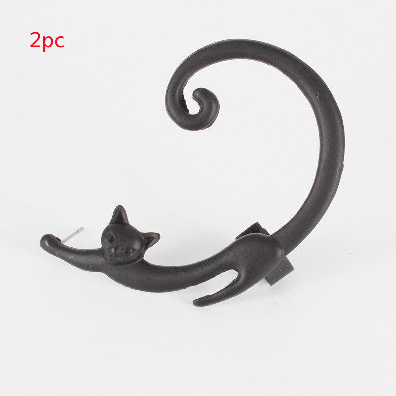 Single Piece Cat Post Earring with Ear Cuff Earring