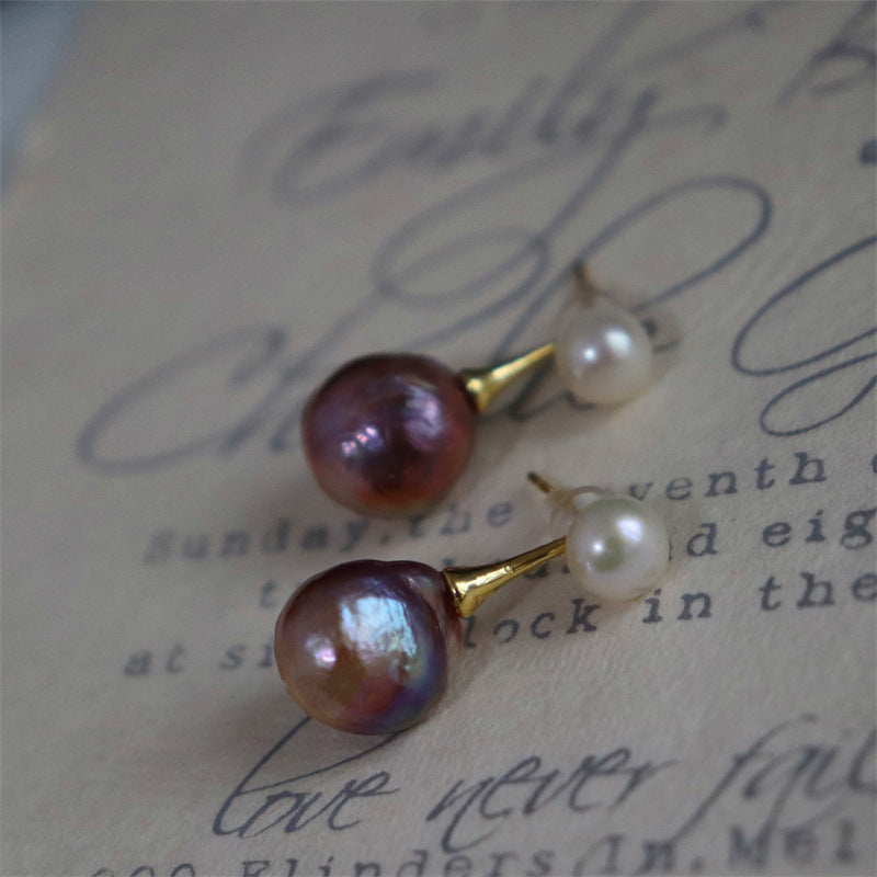 Baroque Pearl Earrings Dual-use Silver Earrings