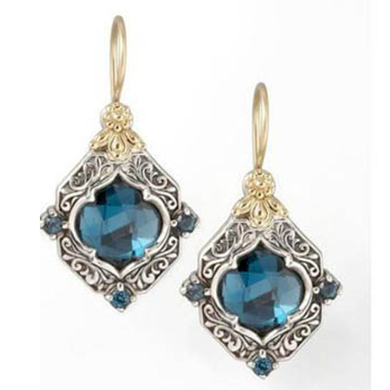 Blue Crystal Retro Earrings