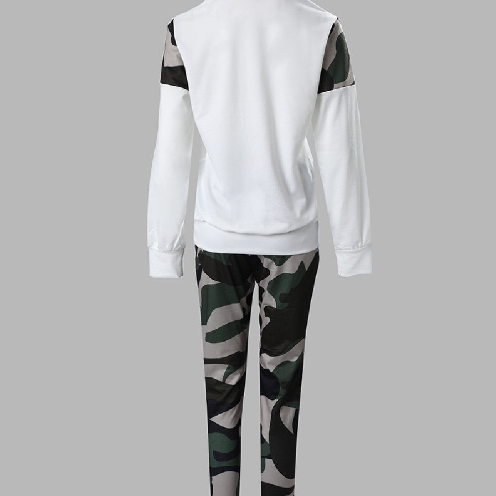 Women's Fashion Camouflage Print Top Suit