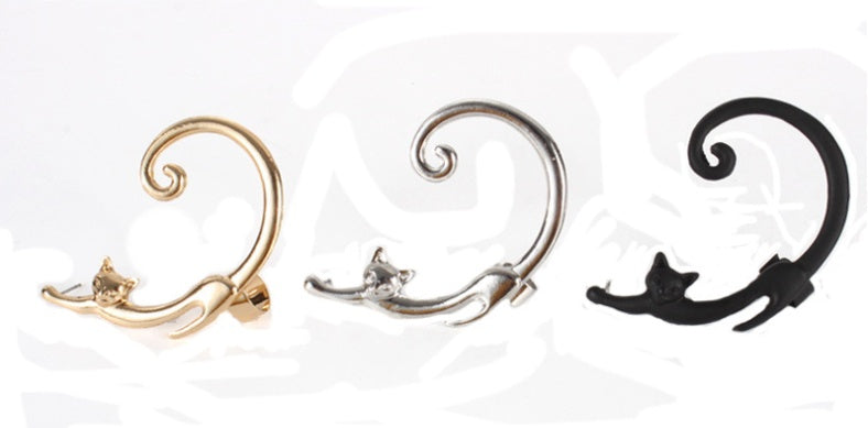 Single Piece Cat Post Earring with Ear Cuff Earring
