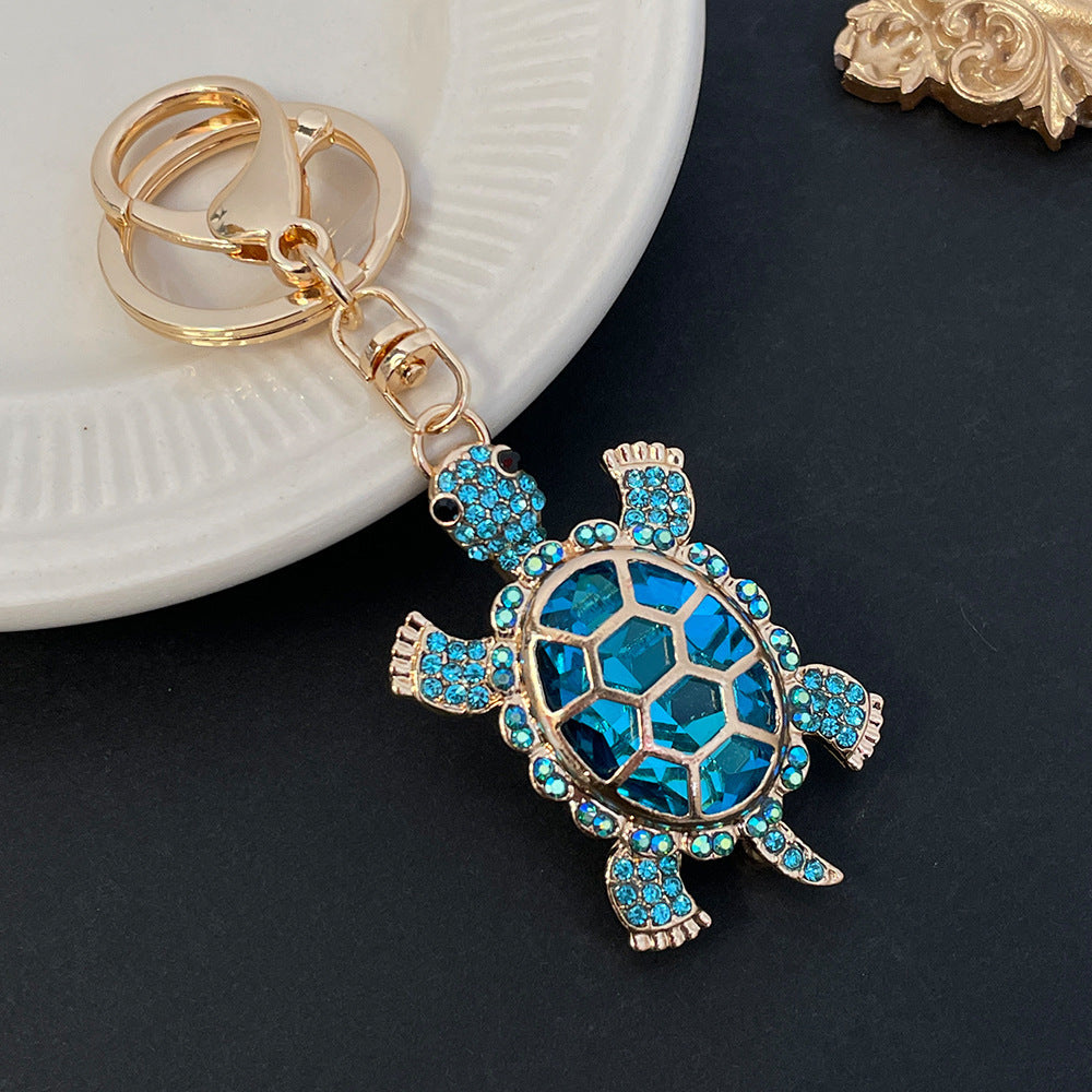 Color Diamond Metal Turtle Car Keychain