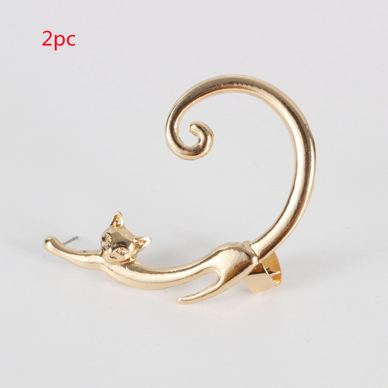 Single Piece Cat Post Earring with Ear Cuff Earring