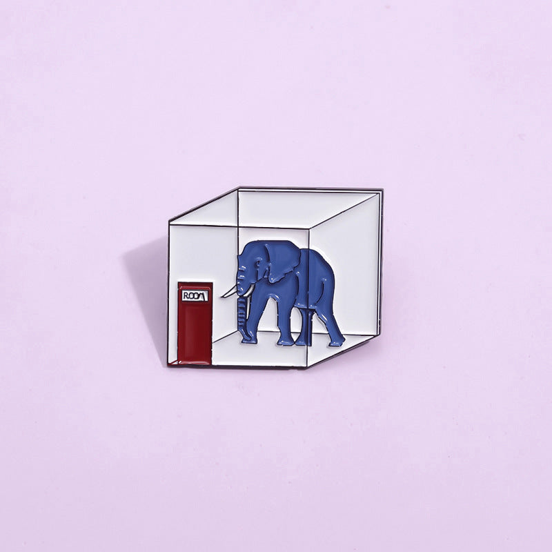 Cube Geometric Trapped Elephant Brooch