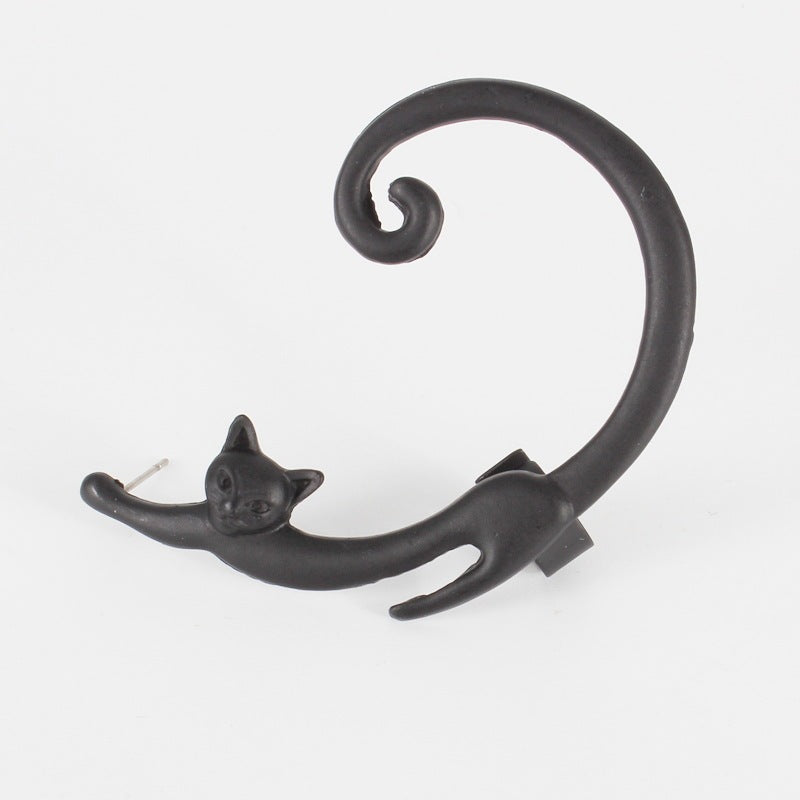 Single Piece Cat Post Earring with Ear Cuff Earring