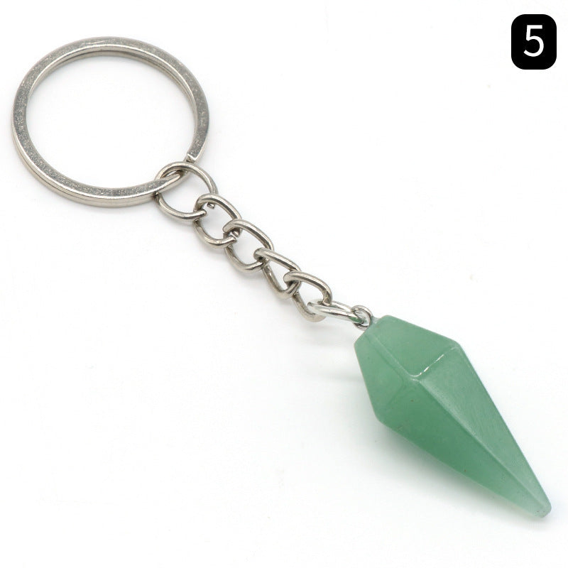 Natural Crystal Agate Stone Hexagonal Cone Keychain