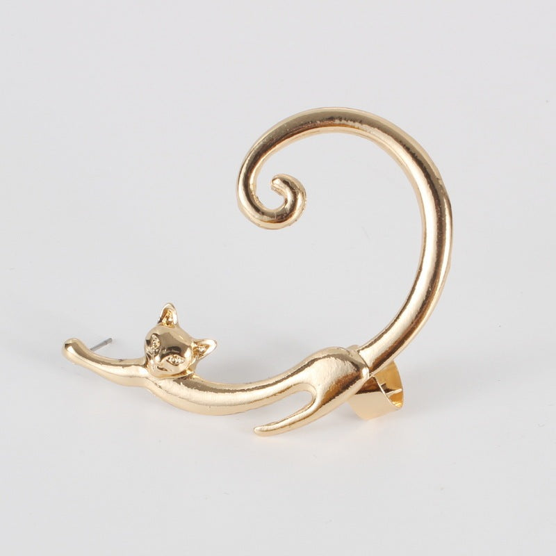 Single Piece Cat Post Earring with Ear Cuff Earring