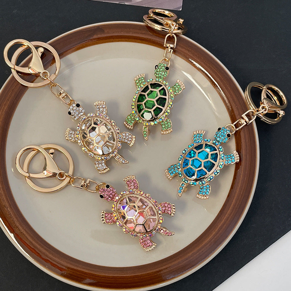 Color Diamond Metal Turtle Car Keychain