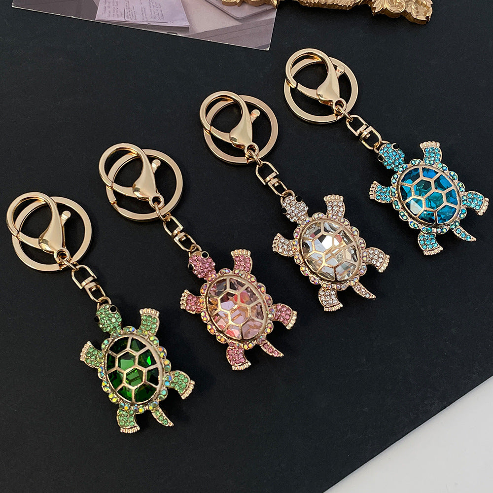 Color Diamond Metal Turtle Car Keychain