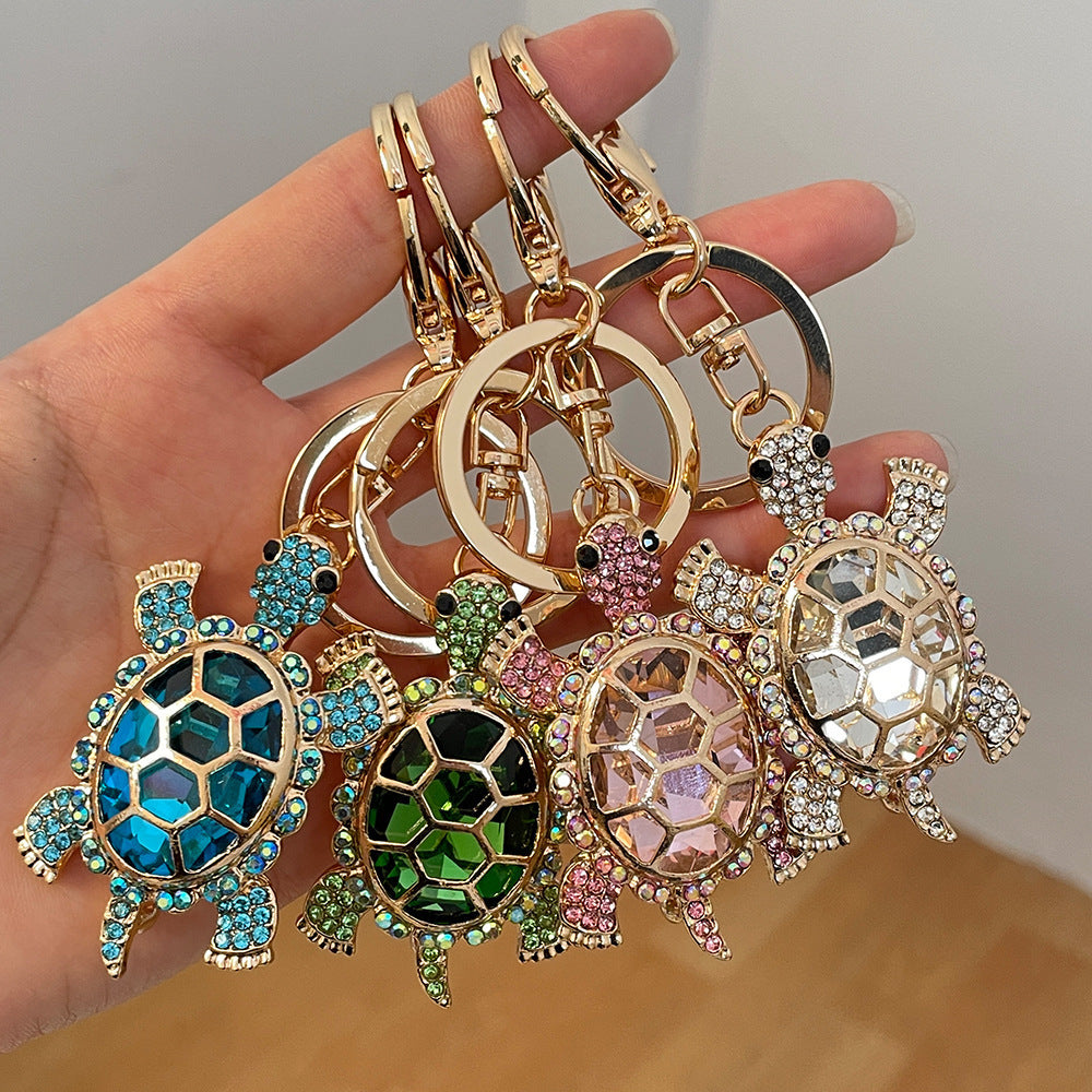 Color Diamond Metal Turtle Car Keychain