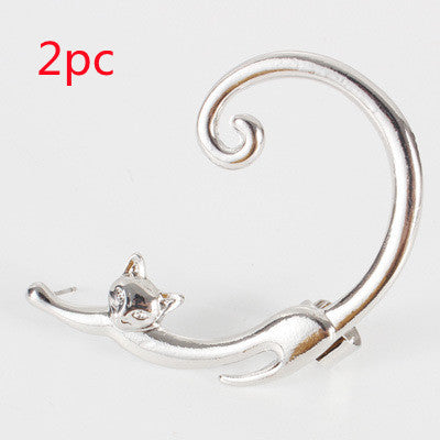 Single Piece Cat Post Earring with Ear Cuff Earring