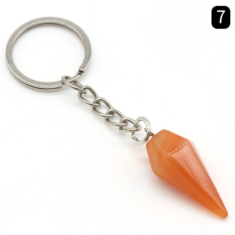 Natural Crystal Agate Stone Hexagonal Cone Keychain