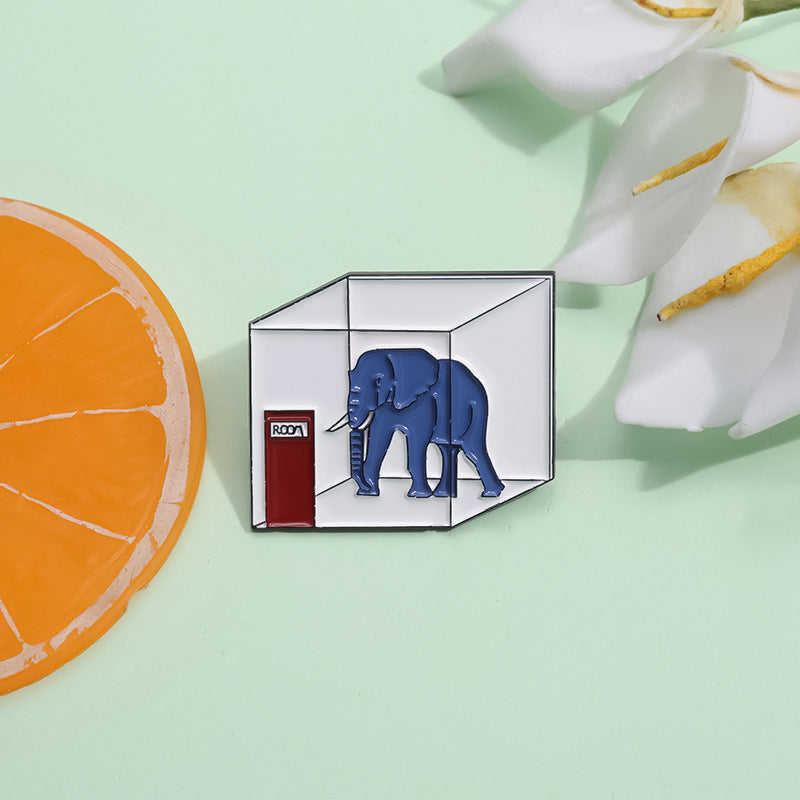 Cube Geometric Trapped Elephant Brooch