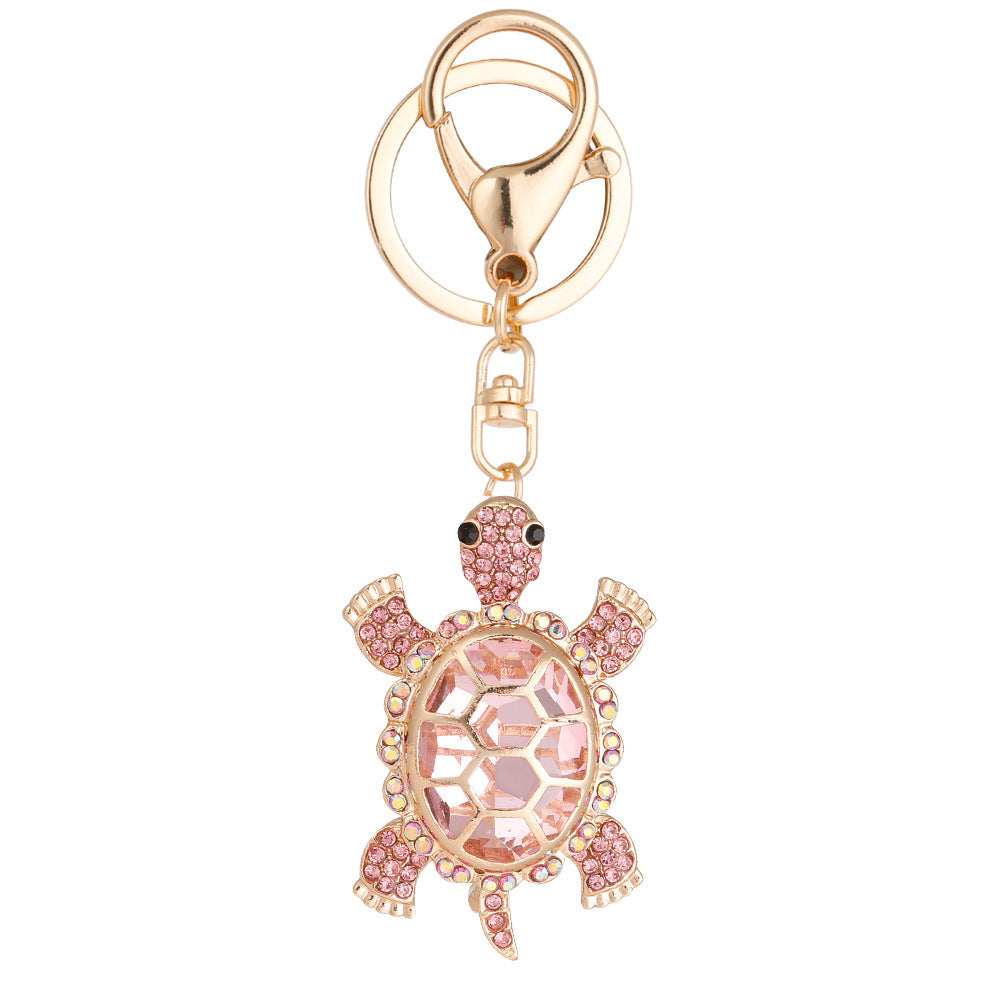 Color Diamond Metal Turtle Car Keychain