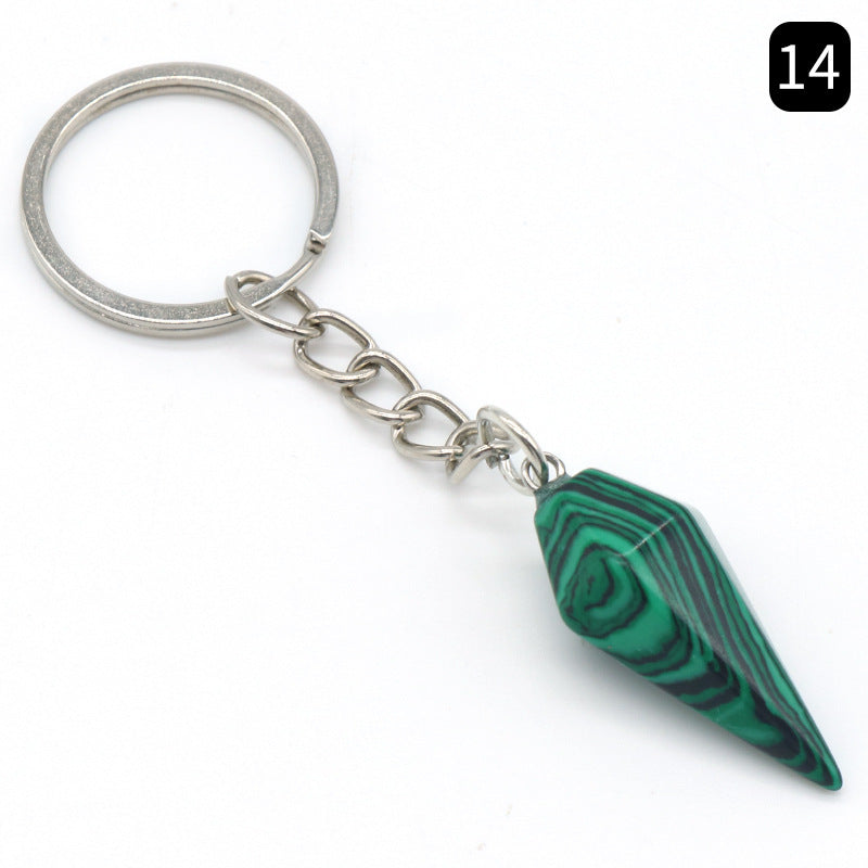 Natural Crystal Agate Stone Hexagonal Cone Keychain