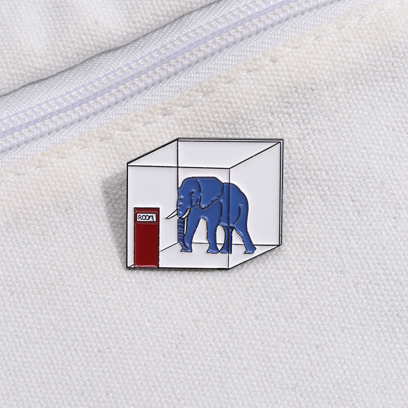 Cube Geometric Trapped Elephant Brooch