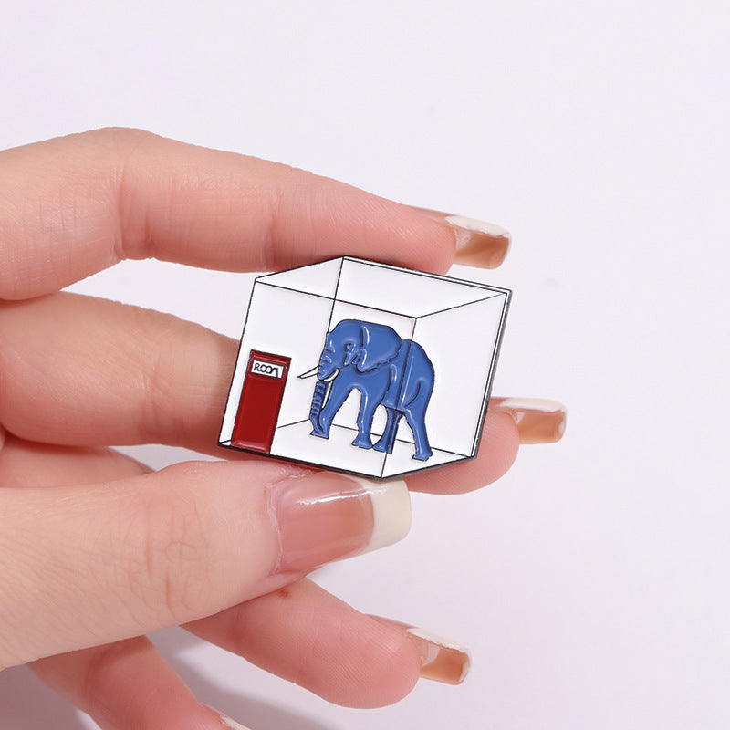 Cube Geometric Trapped Elephant Brooch