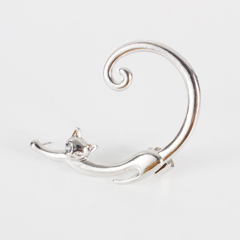 Single Piece Cat Post Earring with Ear Cuff Earring