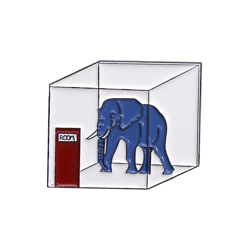 Cube Geometric Trapped Elephant Brooch