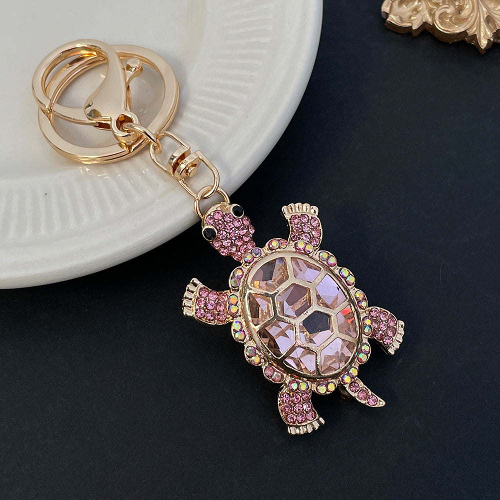 Color Diamond Metal Turtle Car Keychain
