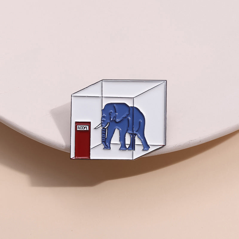 Cube Geometric Trapped Elephant Brooch