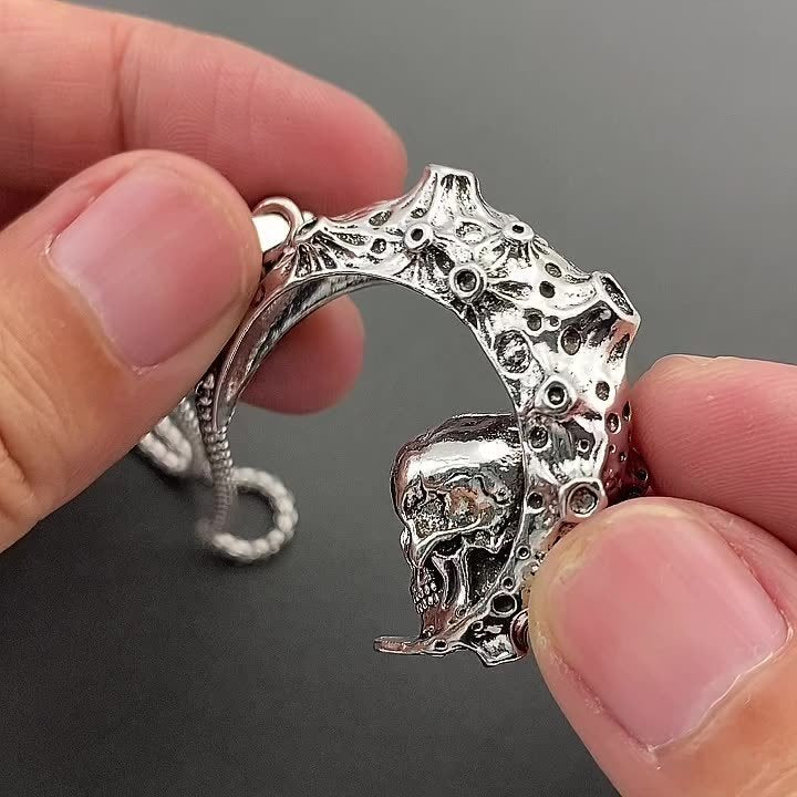 Stainless Steel 3D Moon Skull Pendant Necklace