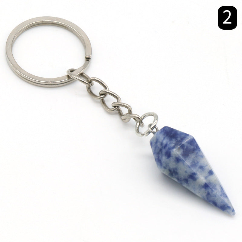 Natural Crystal Agate Stone Hexagonal Cone Keychain