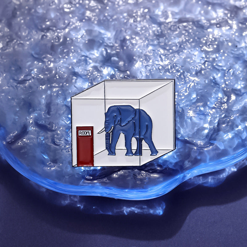Cube Geometric Trapped Elephant Brooch