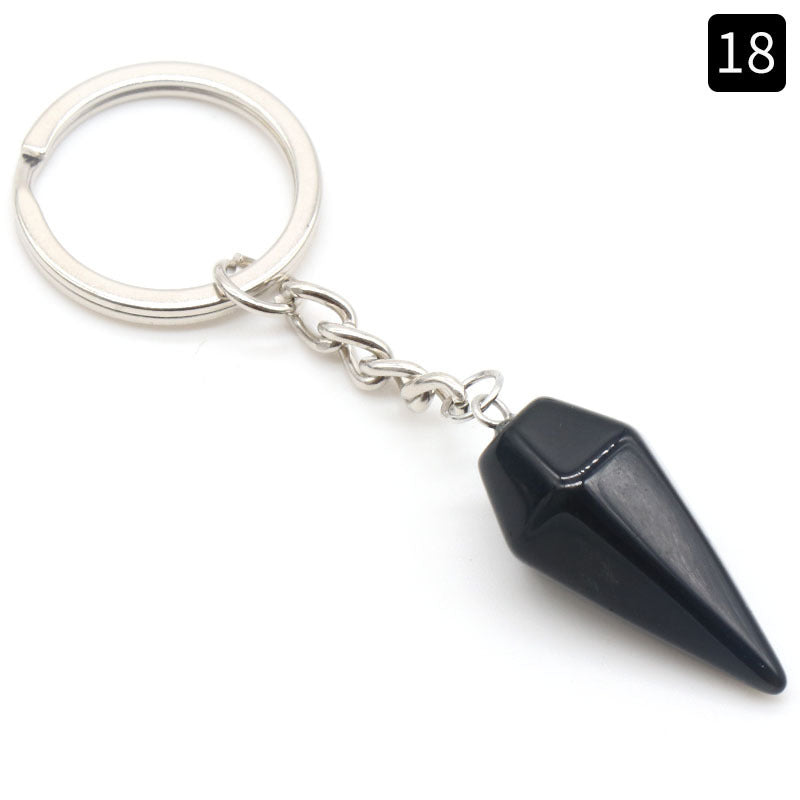 Natural Crystal Agate Stone Hexagonal Cone Keychain