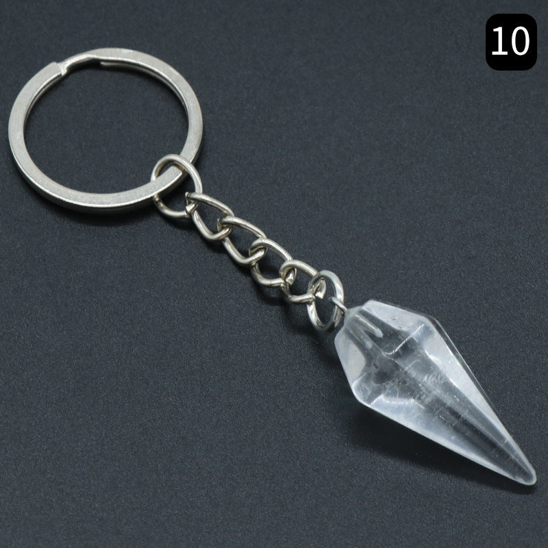 Natural Crystal Agate Stone Hexagonal Cone Keychain
