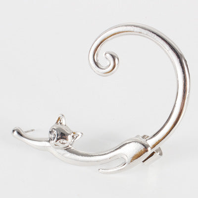 Single Piece Cat Post Earring with Ear Cuff Earring