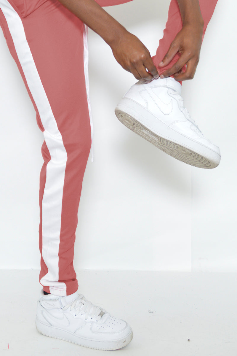 Peach Single White Stripe Track Pant