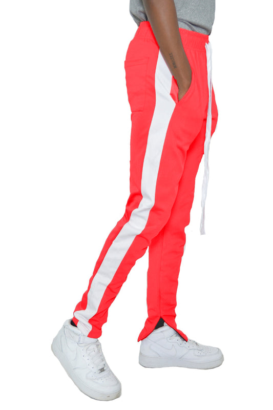 Red Single White Stripe Track Pant
