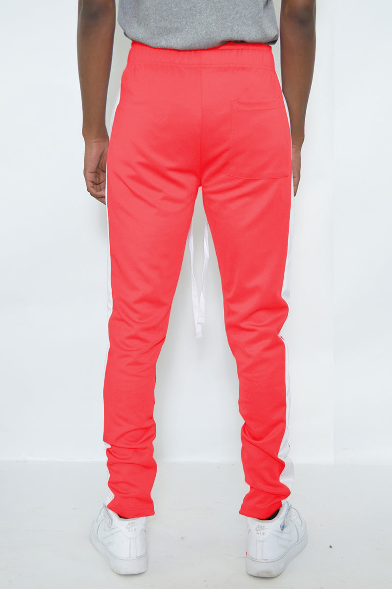 Red Single White Stripe Track Pant