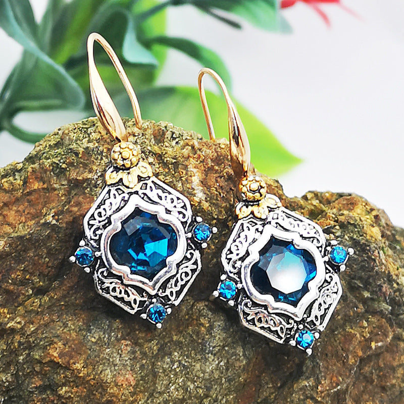 Blue Crystal Retro Earrings