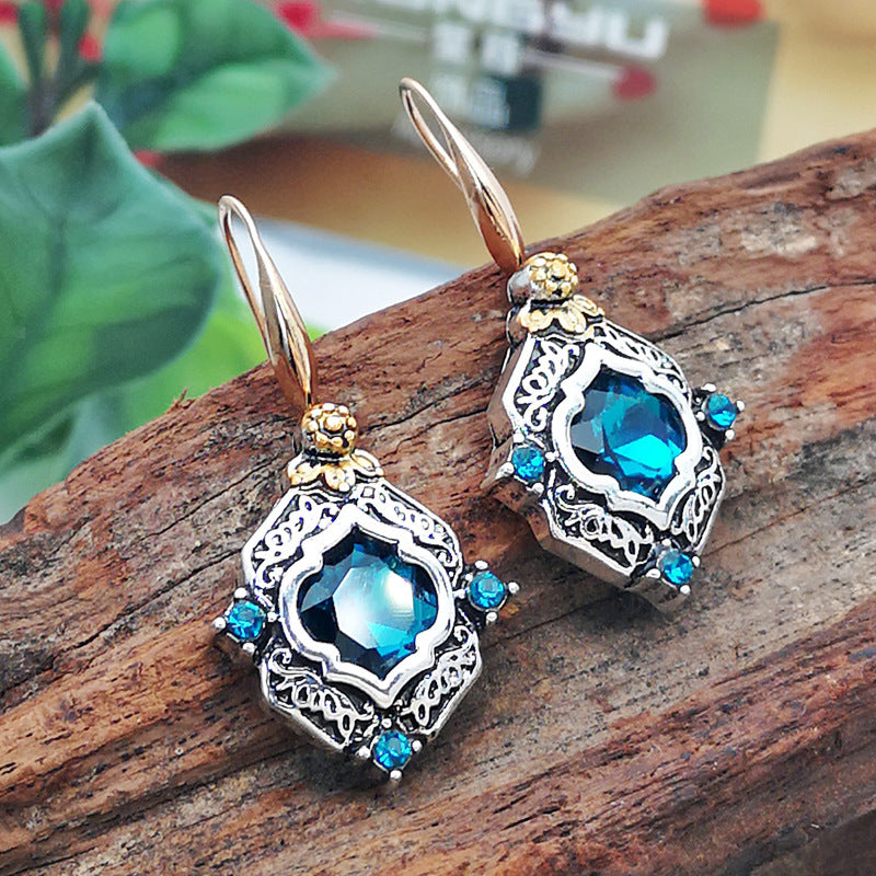 Blue Crystal Retro Earrings