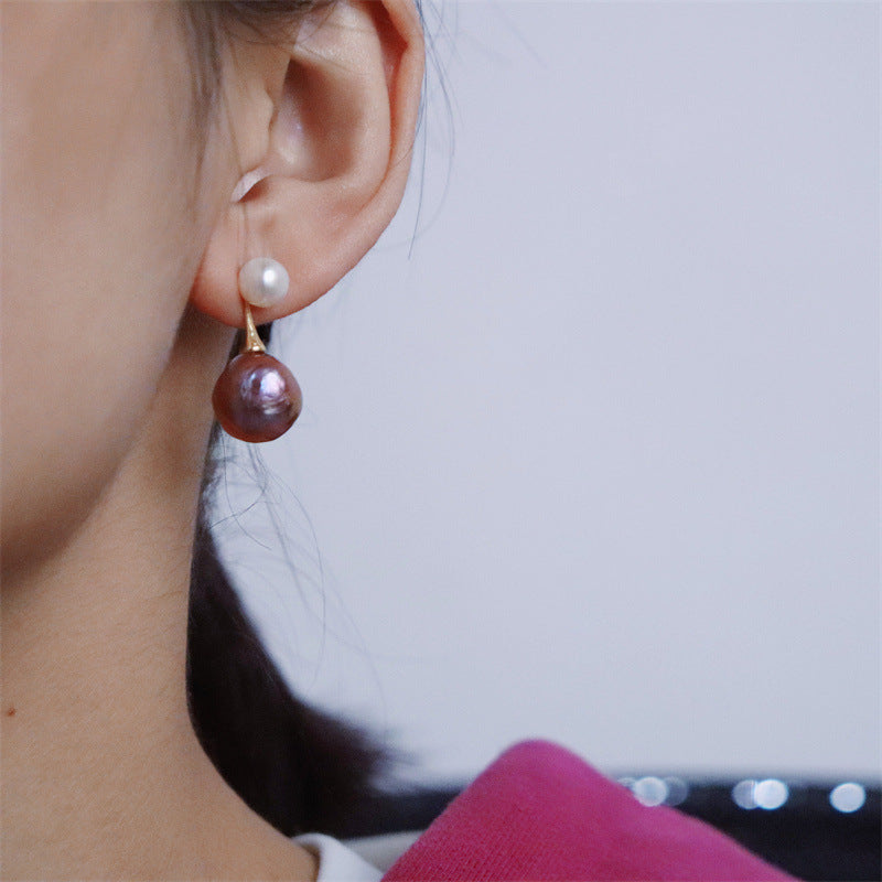 Baroque Pearl Earrings Dual-use Silver Earrings