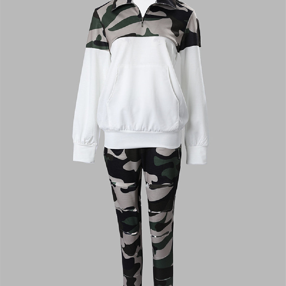 Women's Fashion Camouflage Print Top Suit
