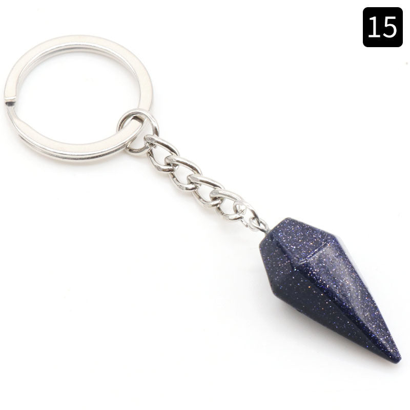 Natural Crystal Agate Stone Hexagonal Cone Keychain