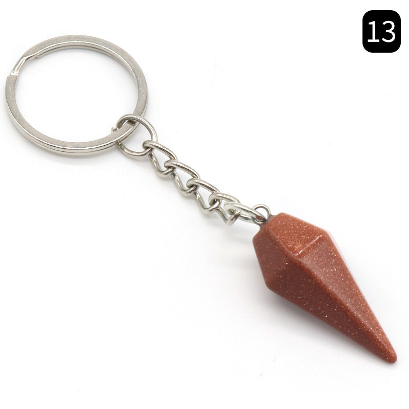 Natural Crystal Agate Stone Hexagonal Cone Keychain