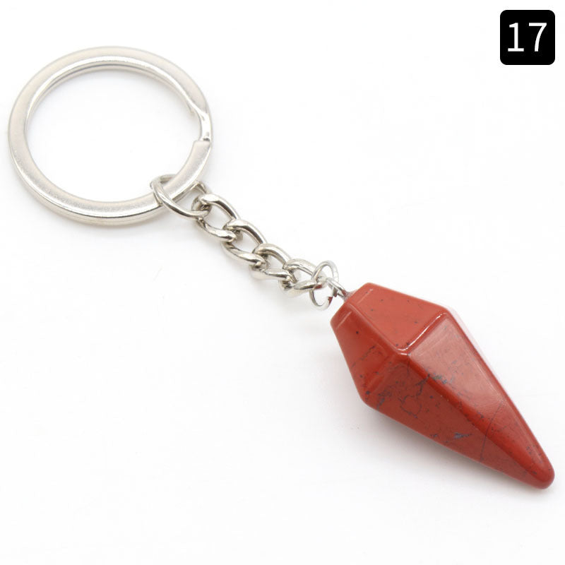 Natural Crystal Agate Stone Hexagonal Cone Keychain