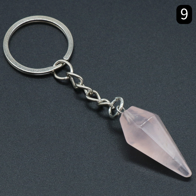 Natural Crystal Agate Stone Hexagonal Cone Keychain