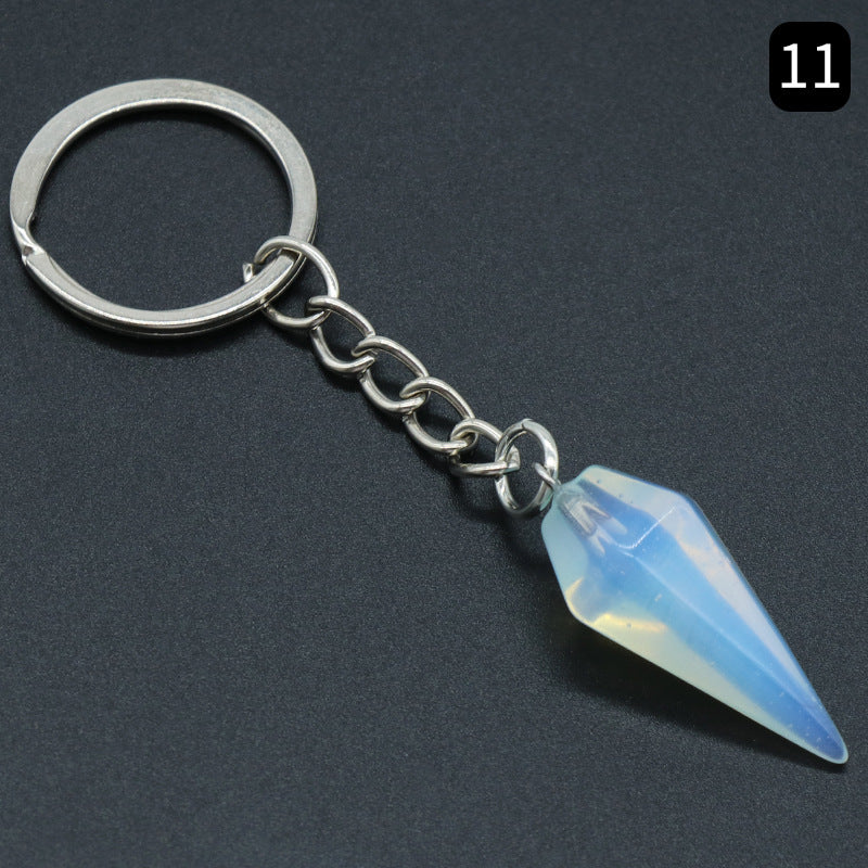 Natural Crystal Agate Stone Hexagonal Cone Keychain
