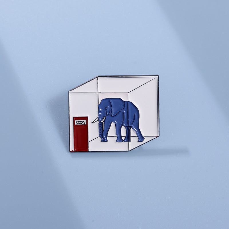 Cube Geometric Trapped Elephant Brooch
