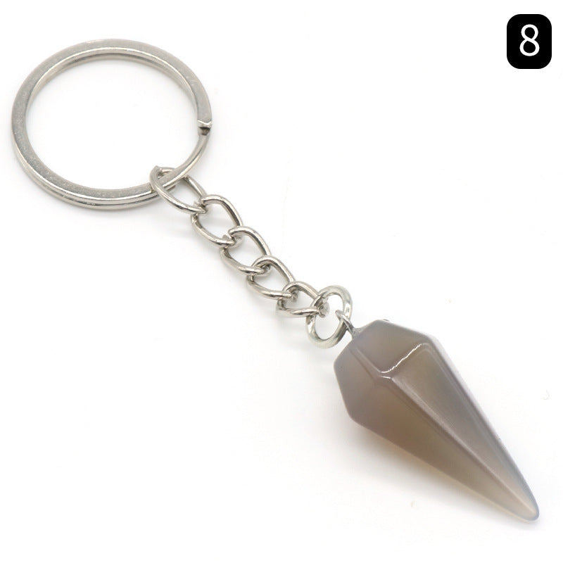 Natural Crystal Agate Stone Hexagonal Cone Keychain